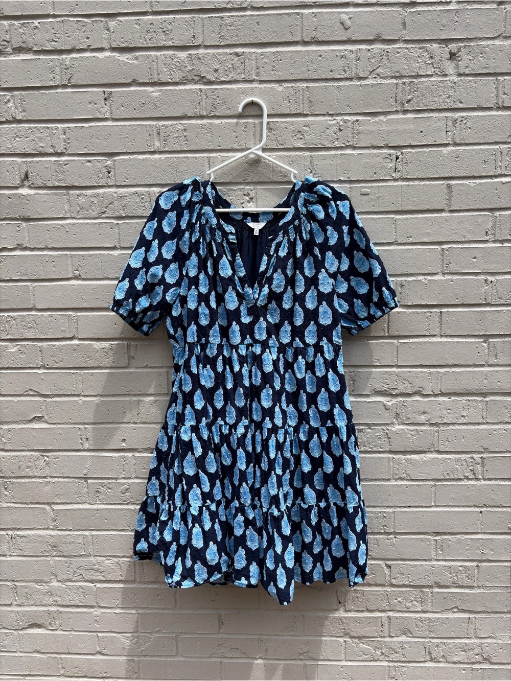 Crown & Ivy Navy Dress with Light Blue Medallion Trim